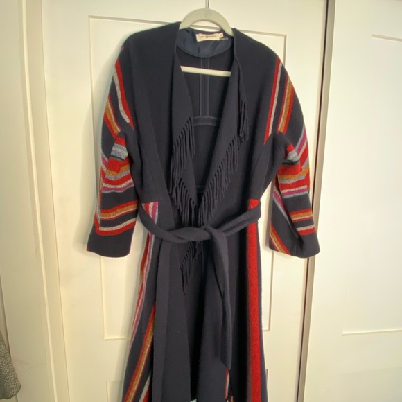 Tory Burch wrapped wool coat XS/S, Navy + multiple colors - Picture 5 of 8